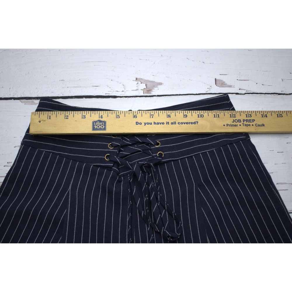 Everly Pinstripe Lace Up Wide Leg Pants Navy Blue S Dark Academia - Picture 6 of 8